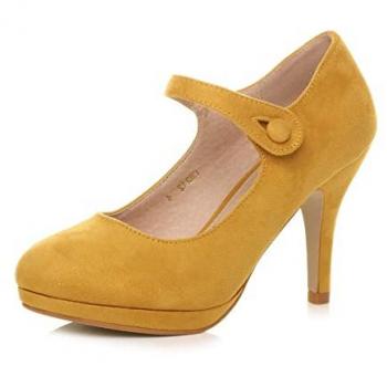 Mustard AJVANI Women’s High Slim Heel Mary Jane Faux Suede Court Shoes, Size 3