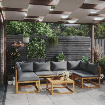 Ensemble de jardin 7 pièces en bois d'acacia massif avec coussins