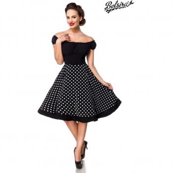 Belsira Rockabilly Mittellanges Kleid Schulterfreies Swing-Kleid XS bis 3XL Schwarz/Weiß