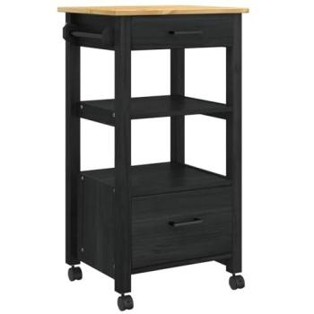 VidaXL Solid Pine Kitchen Trolley – Black, 88.5 × 40 × 48 cm
