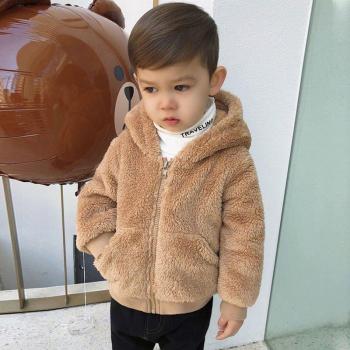 Manteau hiver garçon/fille, coupe‑vent en laine, capuche, fermeture éclair