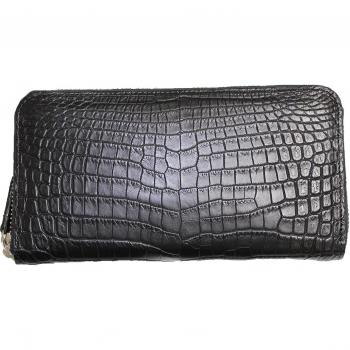 G-Bronco Men’s Crocodile Leather Round Wallet – Black, Premium Finish