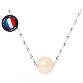 Collier Perlenée – Perles Cultivées AAA+, 8‑9 mm, Touche Rose, Or Blanc