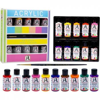 Arte Sudorosa: Pack 10 Colores Acrílicos con Lienzo y Pincel
