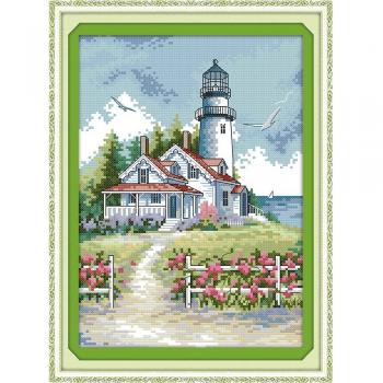 Kit broderie points chinois Phare d'Amour Éternel x2, coton marqué 11CT 14CT, décorations DIY Noël intérieur