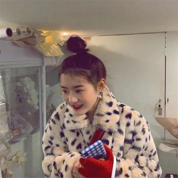 Autumn Winter Leopard Print Faux Wool Coat