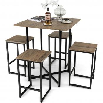 COSTWAY 5-tlg. Bartischset mit 4 Hockern