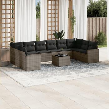Salon de jardin 11 pcs avec coussins en résine tressée couleur grise
