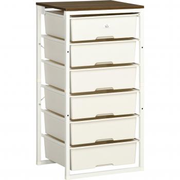 Homcom 6-Drawer Storage Organizer Unit, Steel Frame, White