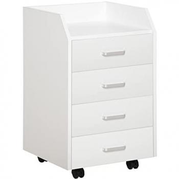 Rangement de bureau sur roulettes 4 tiroirs MDF blanc