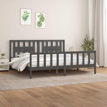 Cama redonda de pino gris con cabecero 200x200 cm