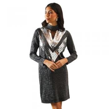Black Sequin Mesh Knit Tunic Dress – Wallis Premium, Size 42