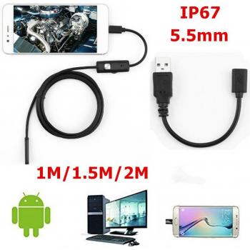 Cámara de inspección endoscópica 5.5mm, USB HD, 6 LED, cable flexible impermeable