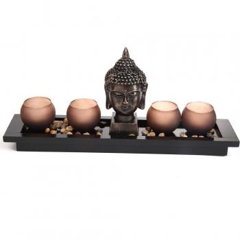 London Boutique Zen Garden Buddhist Statue and Candle Holders Gift