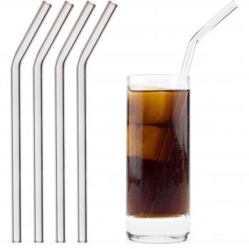 Eco-Glas-Strohhalme 23 cm, gebogen – 4‑Set mit Bürste