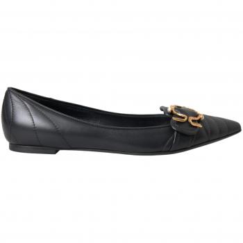 Dolce & Gabbana Black Devotion Leather Pointy Flats Shoes