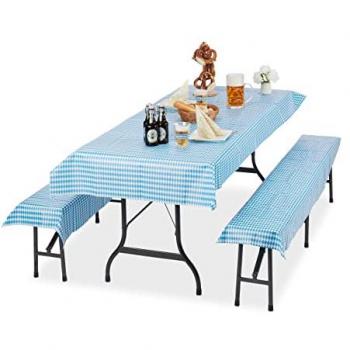 Tovaglie per tavoli e panche da birreria, 12 pezzi, 250x100 cm, bianco e blu