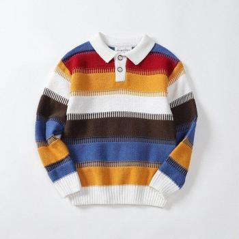Cuello Rollo Rayado – Suéter para Niños