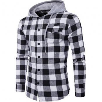 Men's Slim Fit Red Black Plaid Hoodie with Pockets 2XL