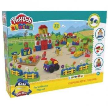 Grandi giochi play doh bloks pasta da modellare playset fattoria con 4 vasetti di pasta e mattoncini conf 83 pz