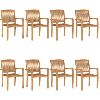 8 Chaises de Terrasse en Teck – Modèle Empilable, Étanche