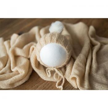 Knitted Wool Blanket and Baby Hat for Newborn Photography
