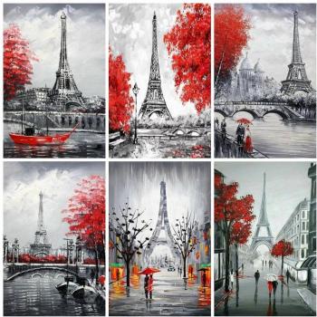Broderia con diamanti Torre Eiffel paesaggio mosaico quadrato