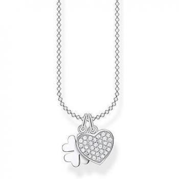 Collana con Ciondolo Quadrifoglio in Argento 925 e Cuore Pave, Thomas Sabo, Lunghezza 38-45 cm