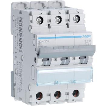 Disjoncteur Hager 3P D-6A 6-10kA 3 modules