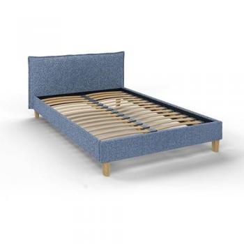 S-STYLE MÖBEL Polsterbett 200x200 Volker Blau Boucle Stoff Füße aus Massivholz