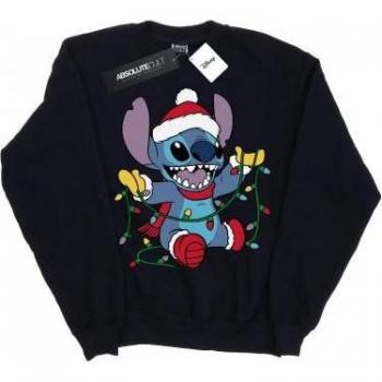 Damen Sweatshirt Lilo und Stitch Weihnachtslichter in Weiß