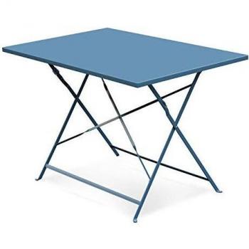 Bistrot Pliante Sweeek – 110 × 70 cm, Bleu Grisé, 4 Sièges