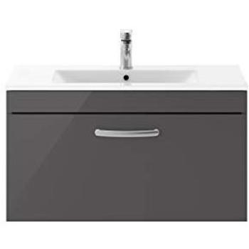Athena Wall-Mounted Single Drawer Vanity + Ceramic Basin – 800 mm, Gloss Grey