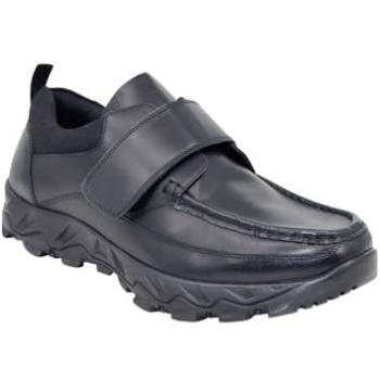 Size 10 Black Leather Touch Fasten Moccasin – Pegasus Men’s Wide Fit