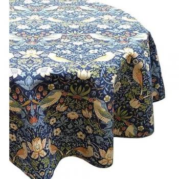 William Morris Strawberry Thief Acrylic Coated Tablecloth Strawberry Thief Navy