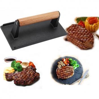 ProChef Gusseisen‑Steak‑Press – mit Holzgriff und Gießfleck