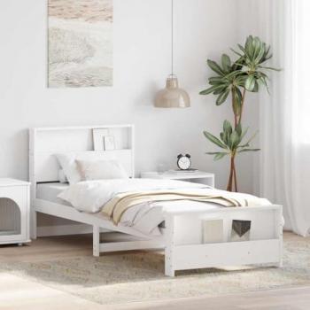 Estructura para cama 80 × 200 cm, blanca, hecha de madera maciza de pino
