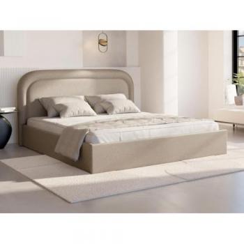 Lit Coffre Convertible Tissu Chiné Beige 180x200 cm