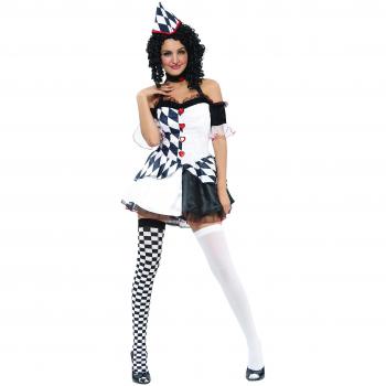 JADEO Damen-Harlekinkostüm im klassischen Weiß-Schwarz-Rot Design