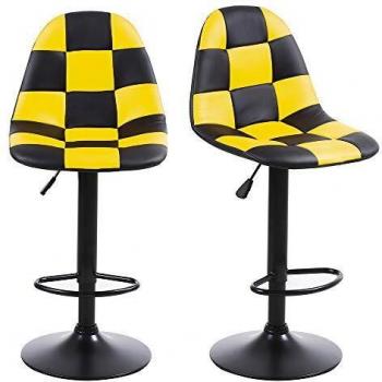 Black and Yellow Hound's-tooth Bar Stools