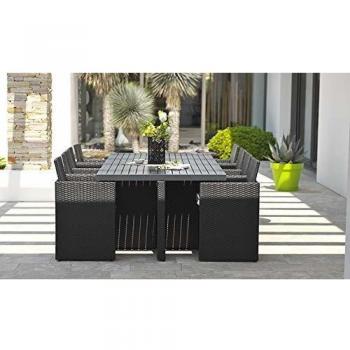 Set da pranzo in resina intrecciata nera 8 posti DCB Garden