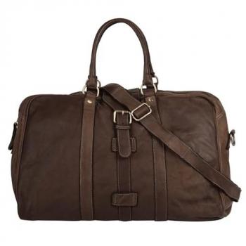 Forty° Reisetasche, unifarben, leicht glänzend, braun, echt Leder, Made in Italy