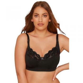 Yours Curve Bralette Noir à Dentelle de Coton sans Rembourrage ni Armature