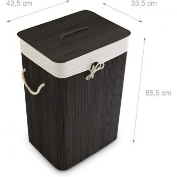 Panier à linge en bambou noir avec sac en coton 65,5 cm