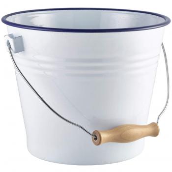 Enamel Rustic Bucket by Genware – White Base, Blue Rim, 4 Pack