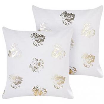Set of 2 Leaf Pattern Velvet Cushions