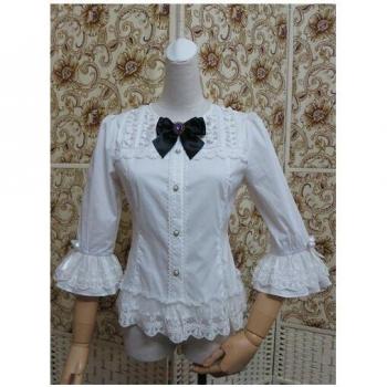 Camisa de Algodón Puro 3/4 Lazo Blanca