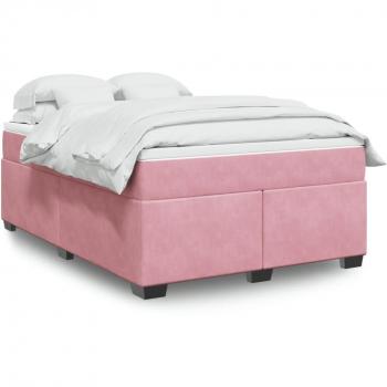 140x200 cm Pink Box Spring Bed with Mattress, Velvet Finish