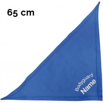 Schecker Hundefellhalstuch Royalblau 65 cm – Bestickt: Bodyguard‑Symbol & Hundename im Dreieck