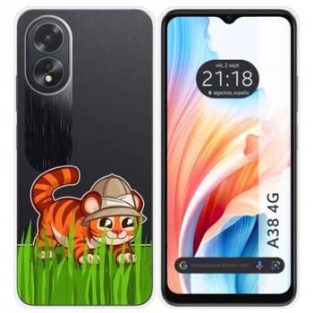 Funda Silicona Transparente Oppo A38 4G con Dibujos de Tigre